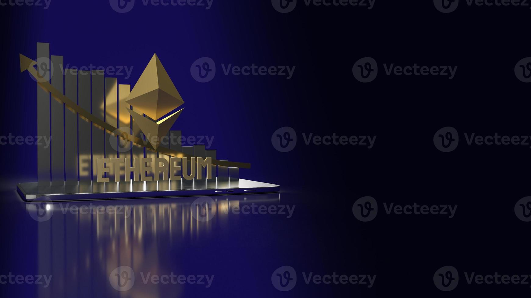 The  gold ethereum  cryptocurrency for business concept 3d rendering, Bangkok ,Thailand, 02-07-2021. photo