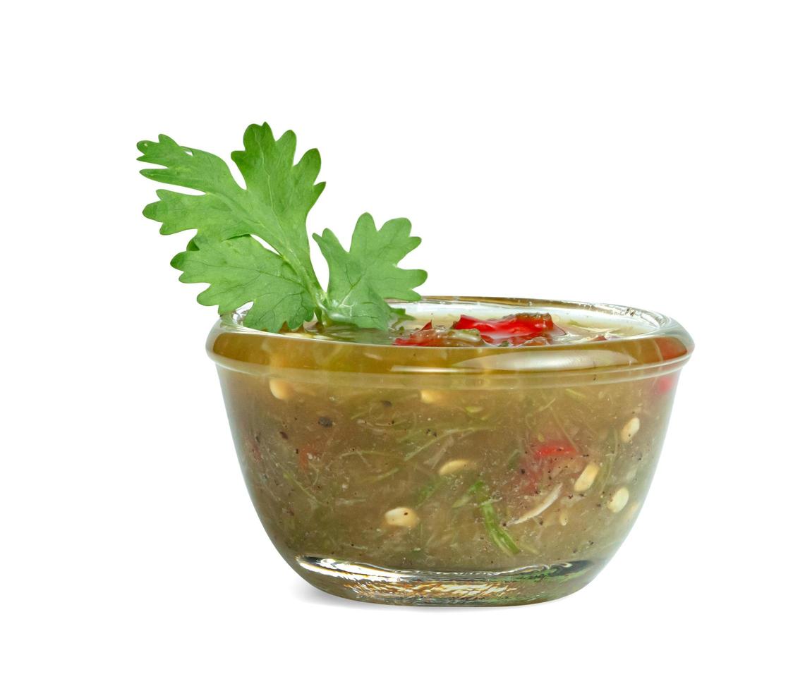 seafood sauce style Thai in transparent bowl isolated on white background ,include clipping path photo