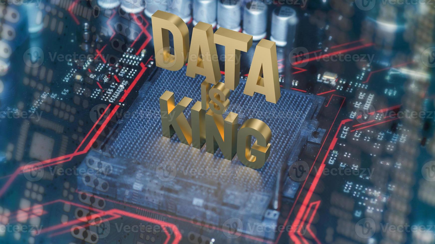 The gold text data is king on pcb board for business or technology concept 3d rendering photo