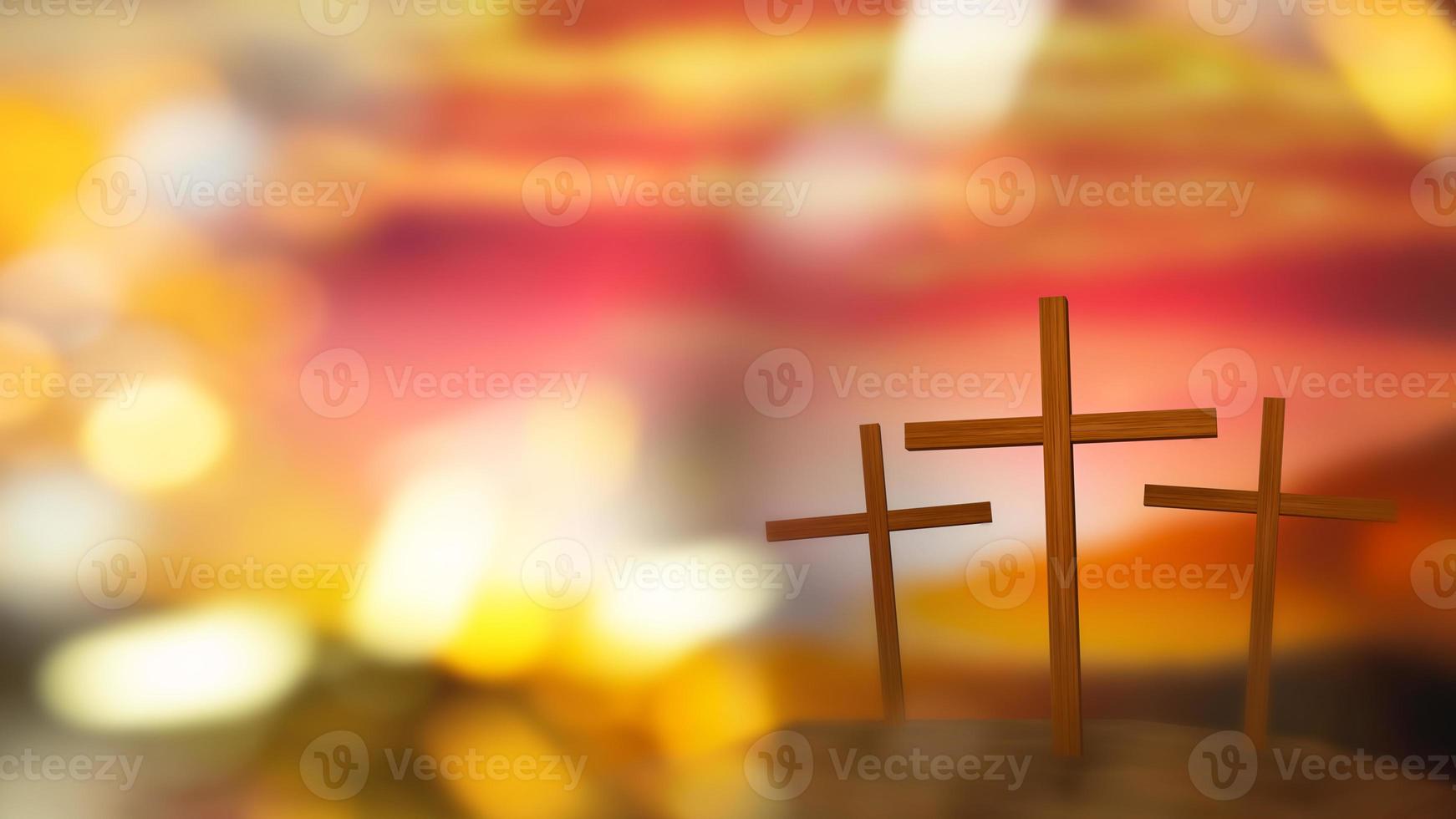 Silhouette cross on Calvary mountain sunset Easter concept 3d rendering photo