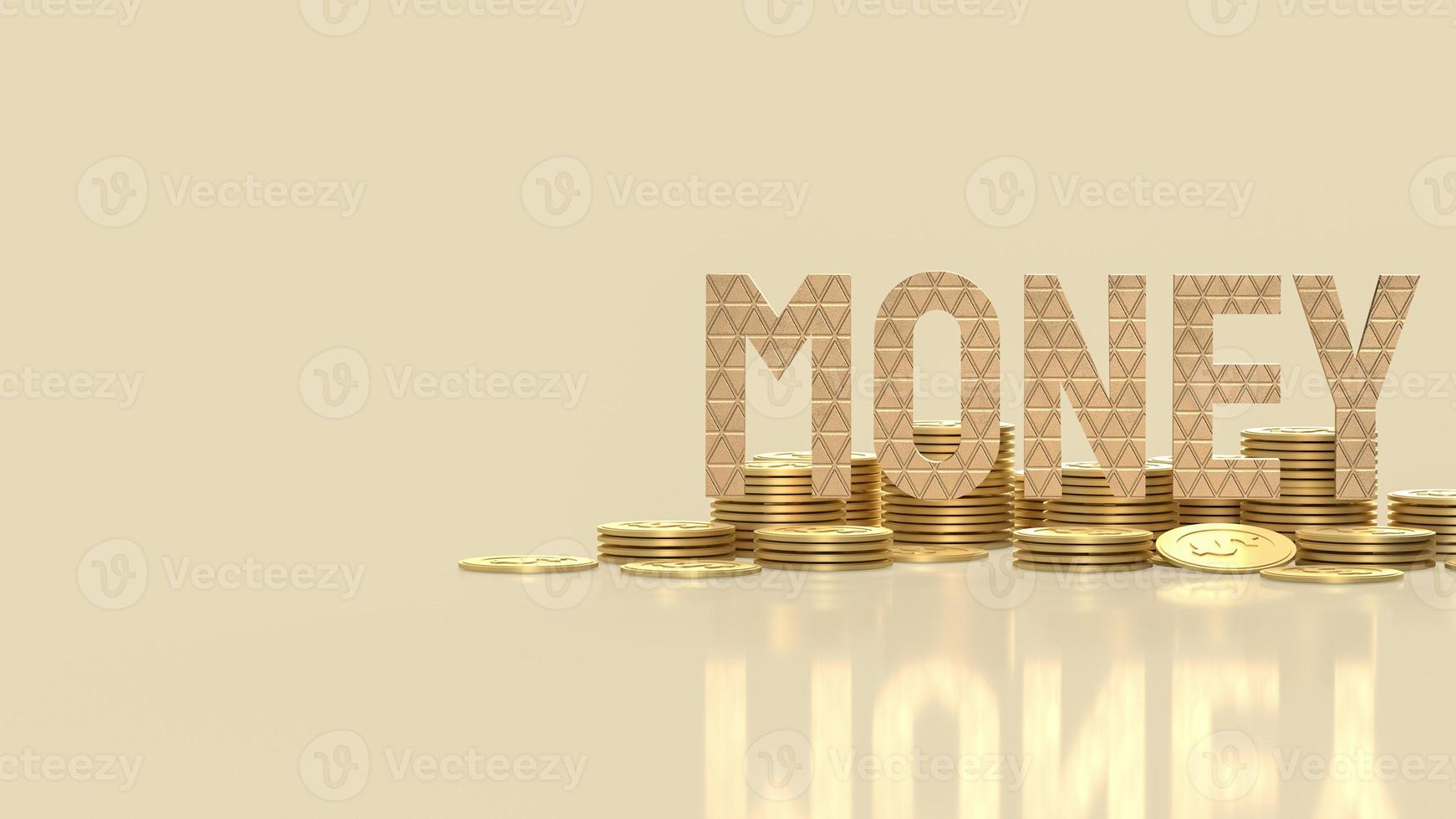 The gold money text and coins for business concept  3d rendering photo