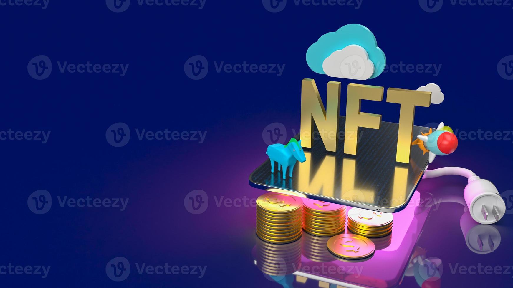 The nft or Non Fungible Token for art and technology concept 3d rendering photo