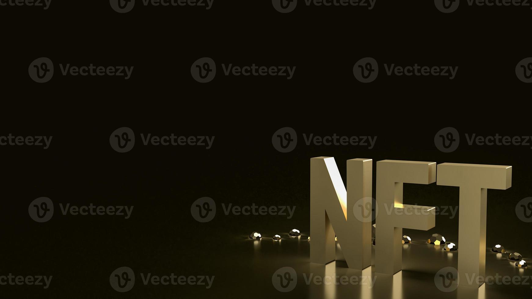 The gold nft text on black background  for business or art concept 3d rendering photo