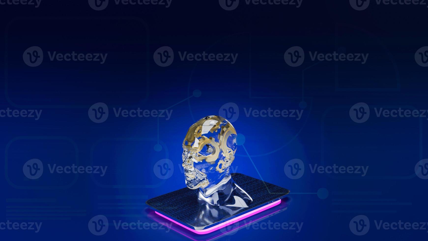 gold gear inside human crystal  head  for ai or machine learning  for technology  concept 3d rendering photo
