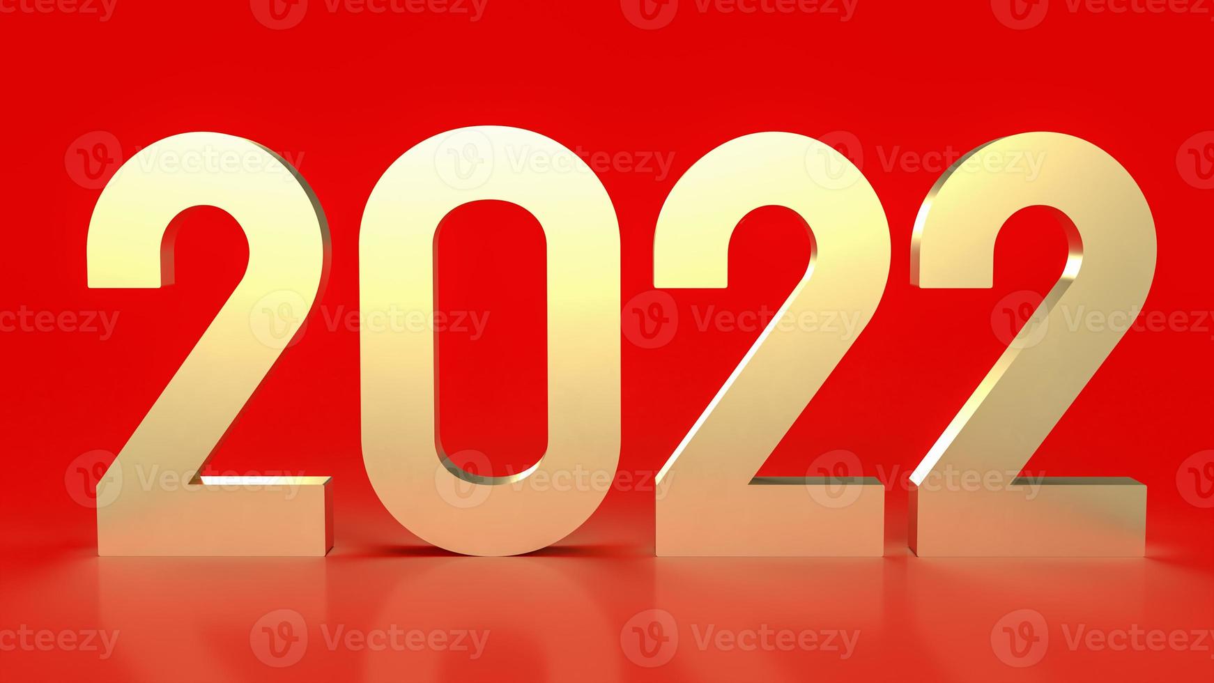 oro 2022 sobre fondo rojo para la representación 3d del concepto de año nuevo foto