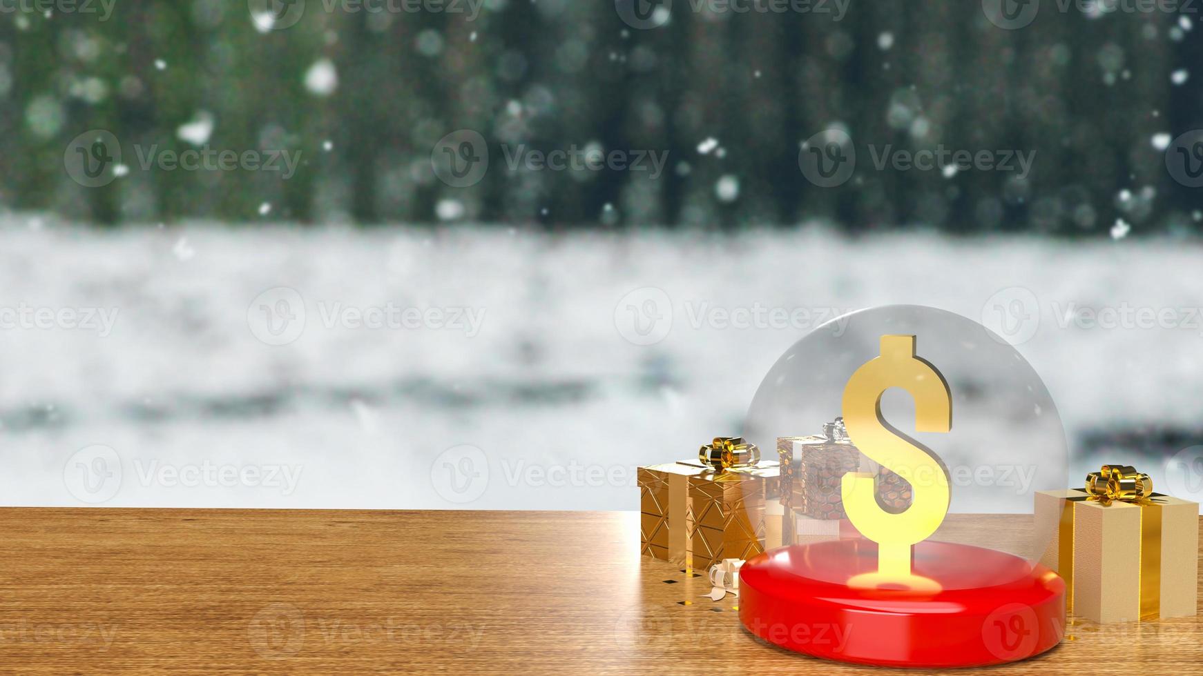 The  gold dollar in christmas crystal ball  and gift box for business or holiday concept 3d rendering photo