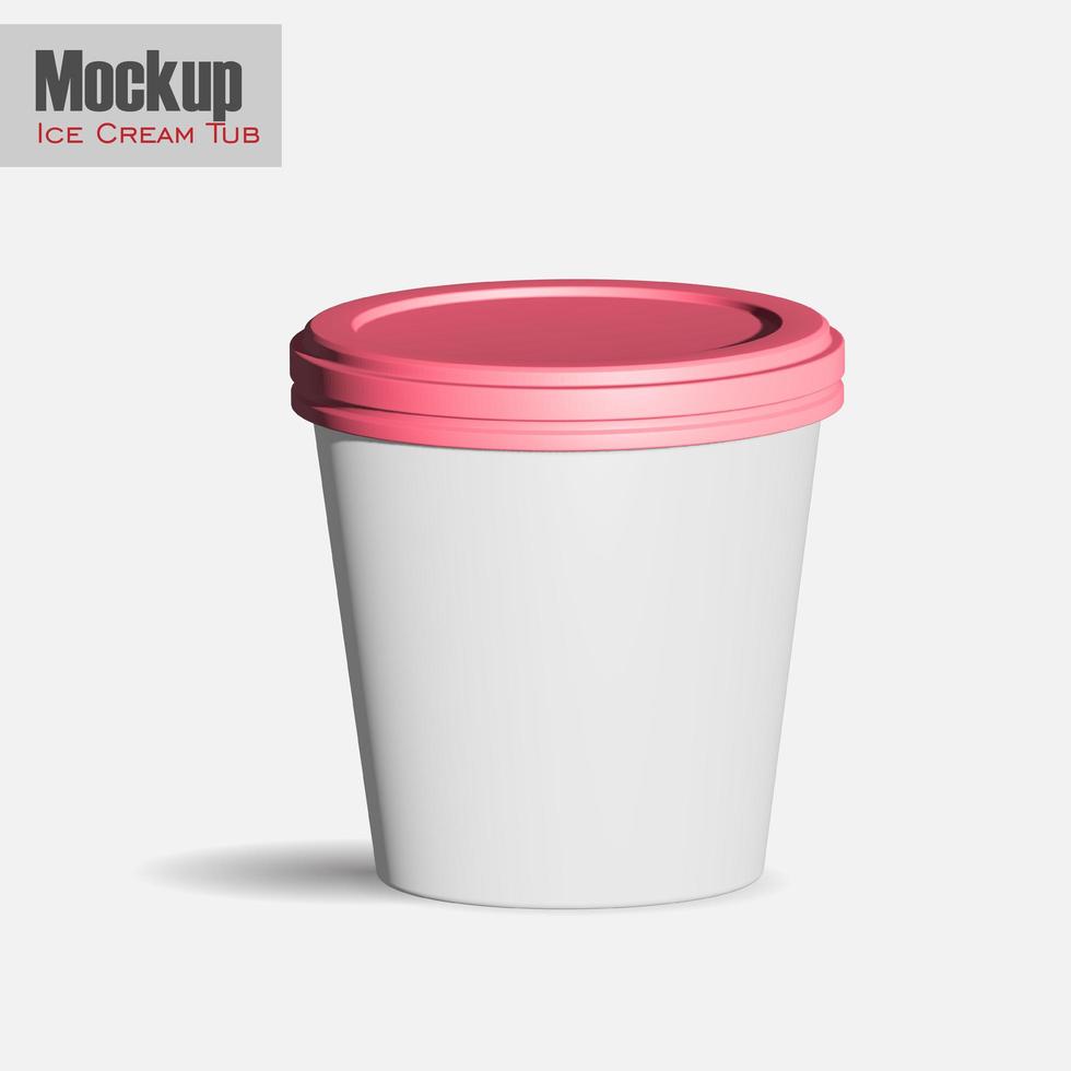 round glossy ice cream cup. Photo-realistic packaging mockup template with sample design. 3d illustration. White round matte ice cream cup. Photo-realistic packaging mockup template. photo