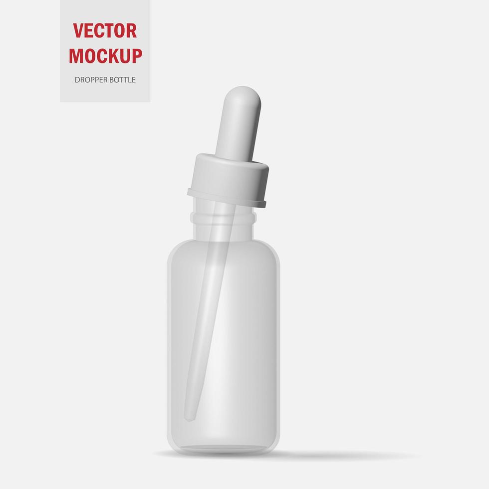 White matte plastic dropper bottle. Photo packaging mockup template. Glossy white dropper bottle. Editable bottle and cap colors. Contains accurate mesh to wrap your design 3D illustration