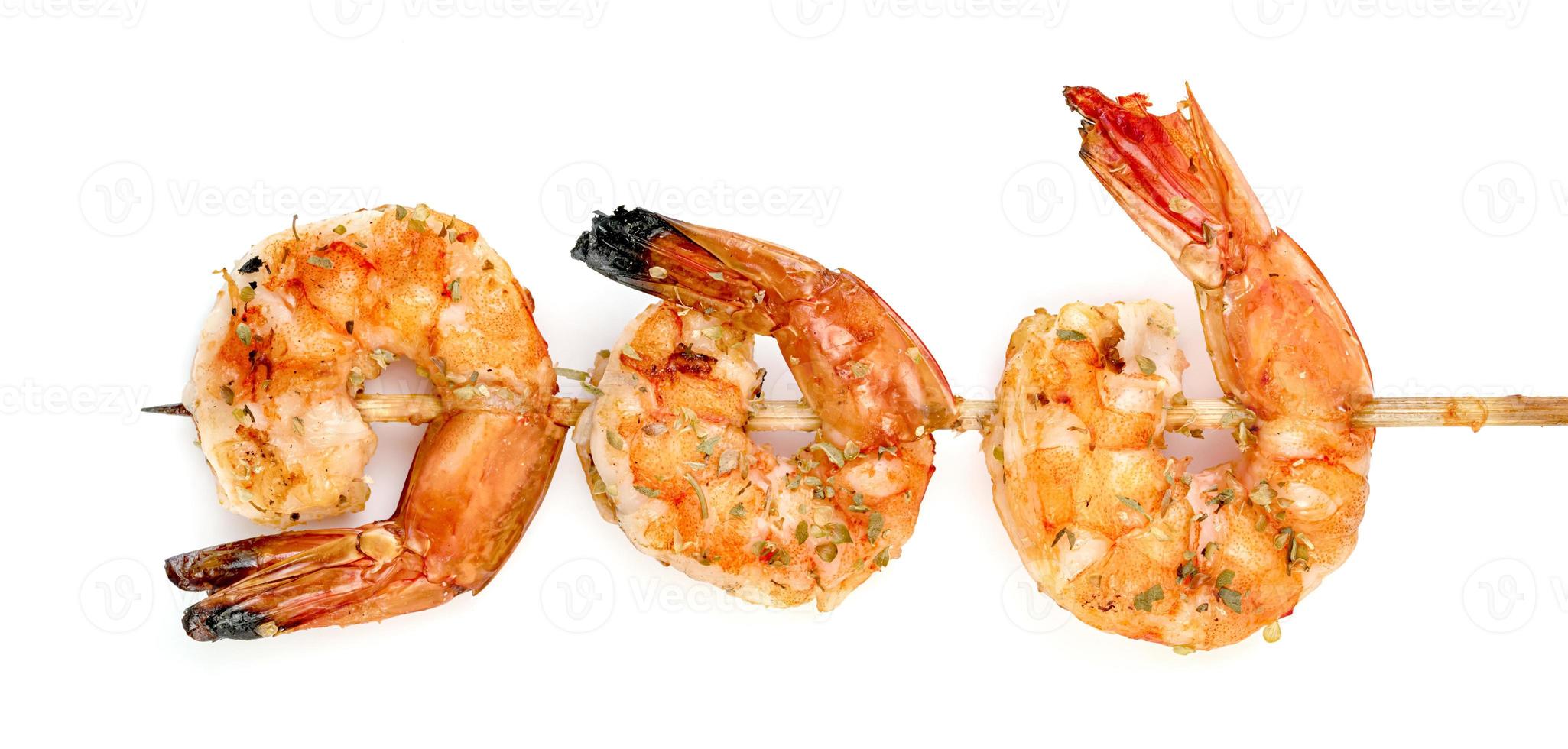 roasted peeled prawn with skewer isolated on white background ,grilled shrimp photo