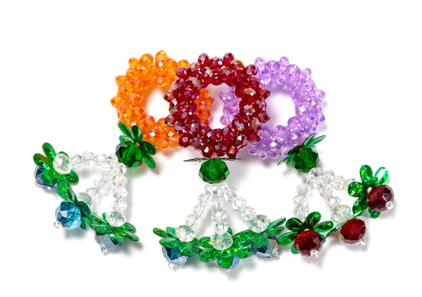 colorful garland crystal beads pattern style thai isolated on white background photo