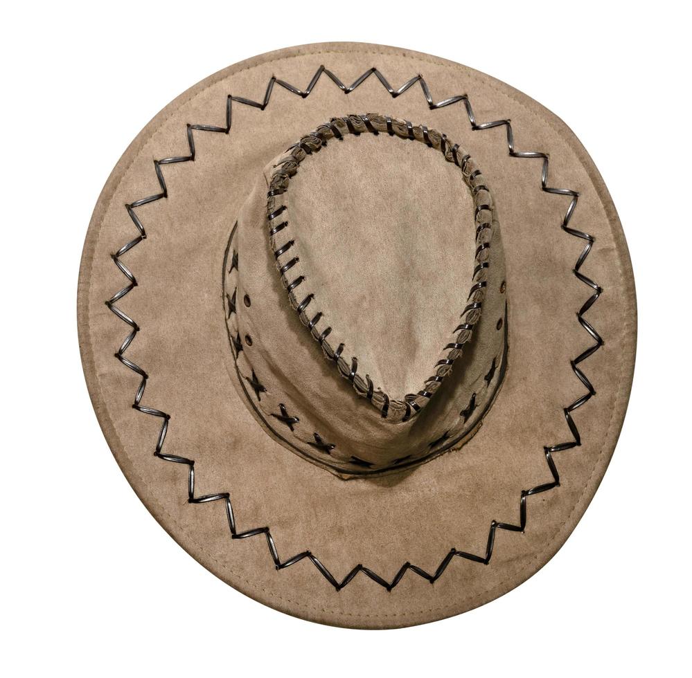 sombrero de vaquero aislado sobre fondo blanco, vista superior, incluye trazado de recorte foto