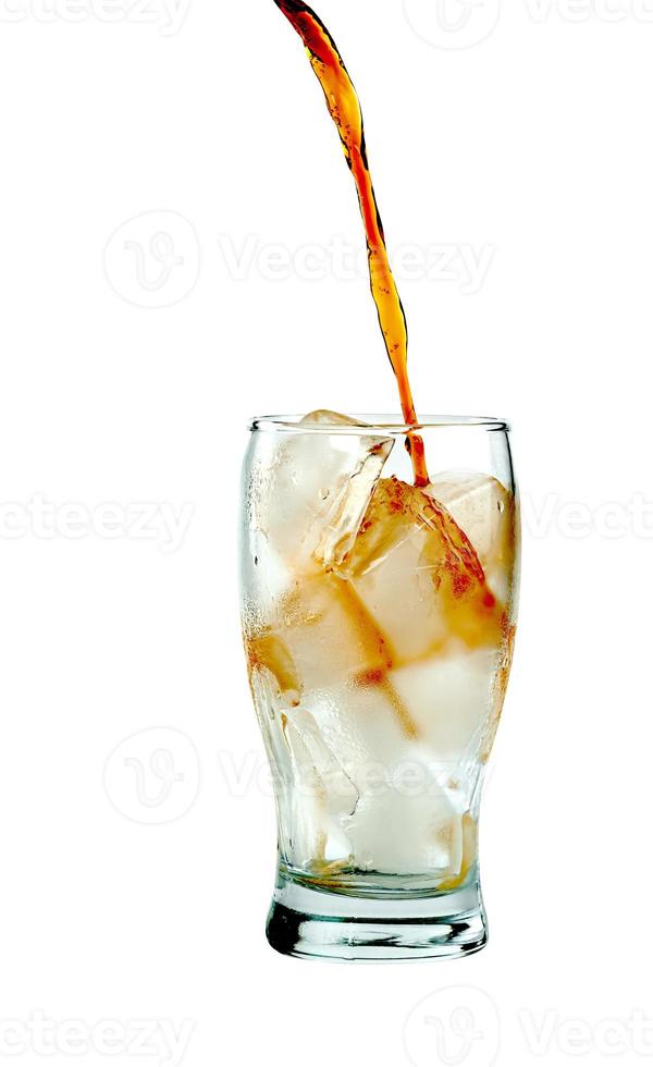 cola water and ice cubes in glass transparent isolated on white background ,include clipping path photo