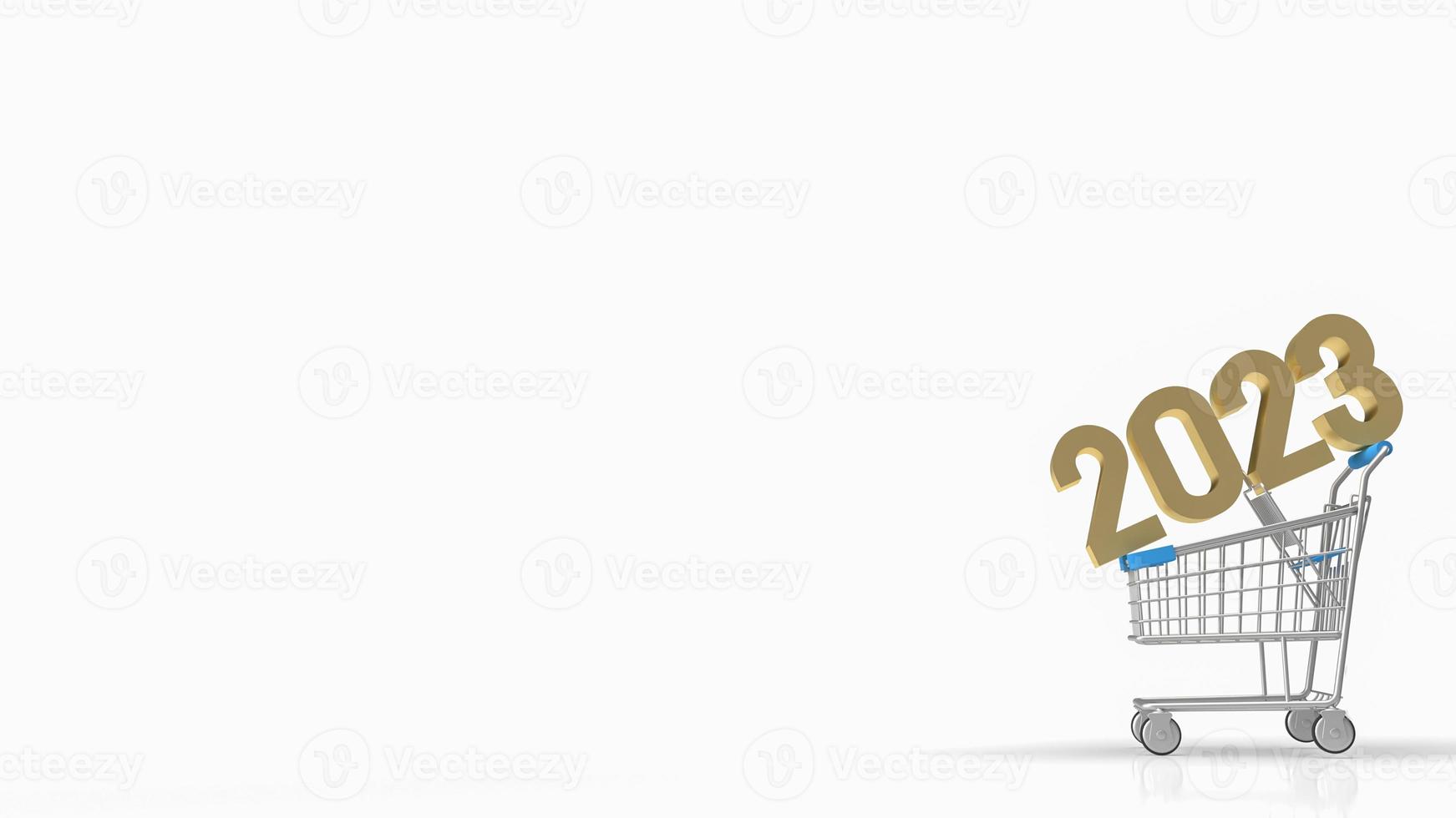 The gold number 2023 on shopping cart for business concept 3d rendering photo