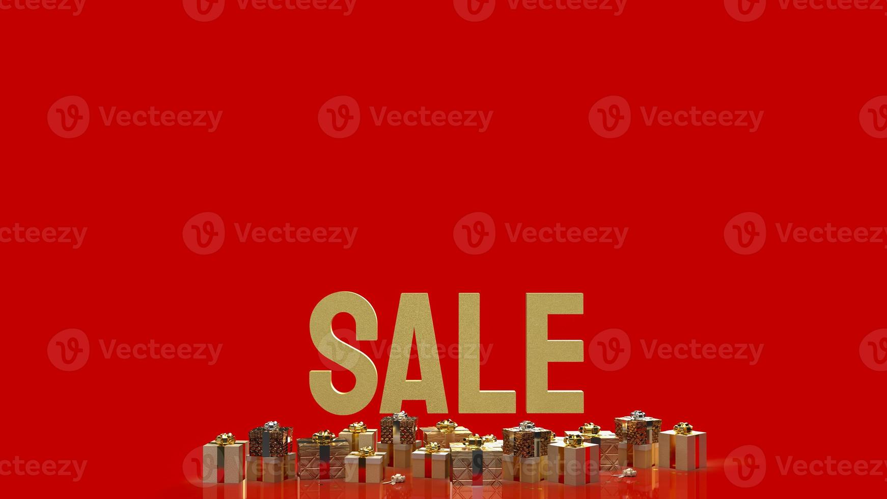 The sale gold text and gift box on red background 3d rendering photo