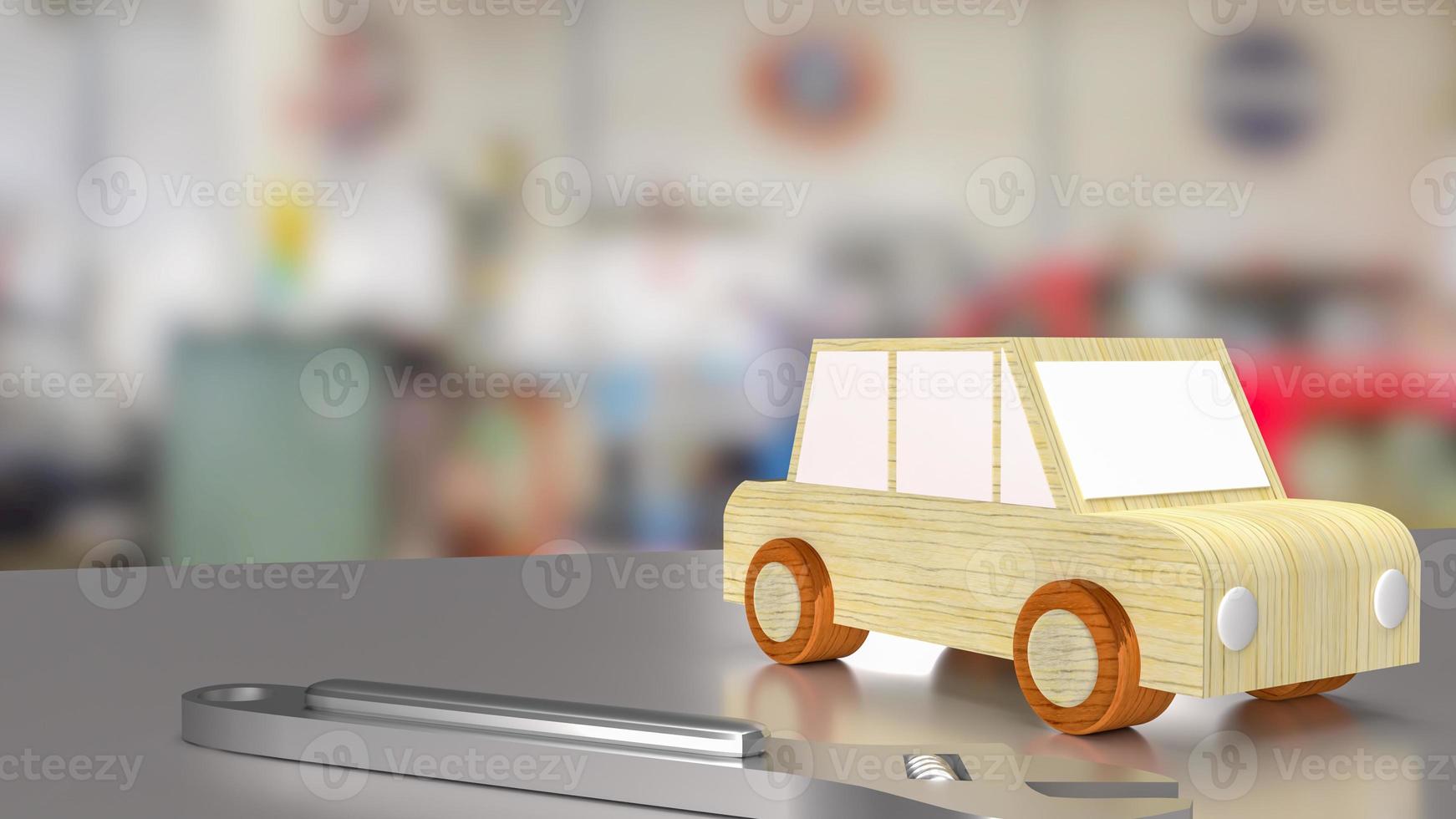 car toy on table in garage for garage services or automobiles concept 3d rendering photo