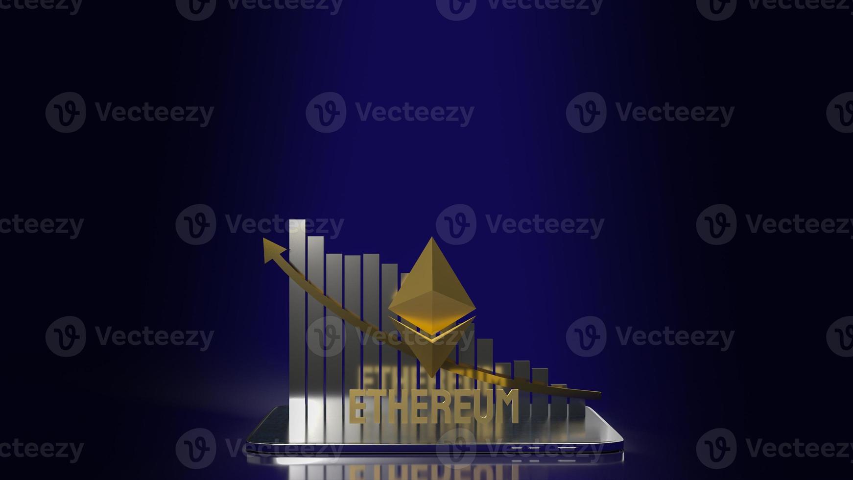 The  gold ethereum  cryptocurrency for business concept 3d rendering, Bangkok ,Thailand, 02-07-2021. photo