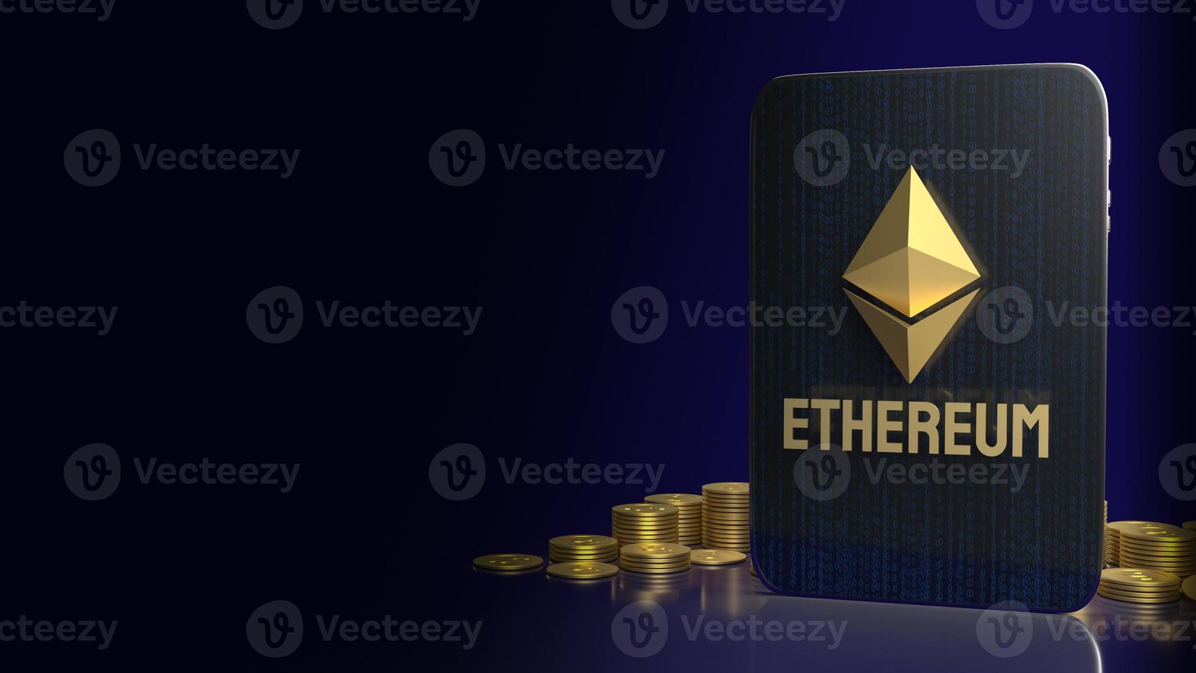 The  gold ethereum  cryptocurrency for business concept 3d rendering, Bangkok ,Thailand, 02-07-2021. photo