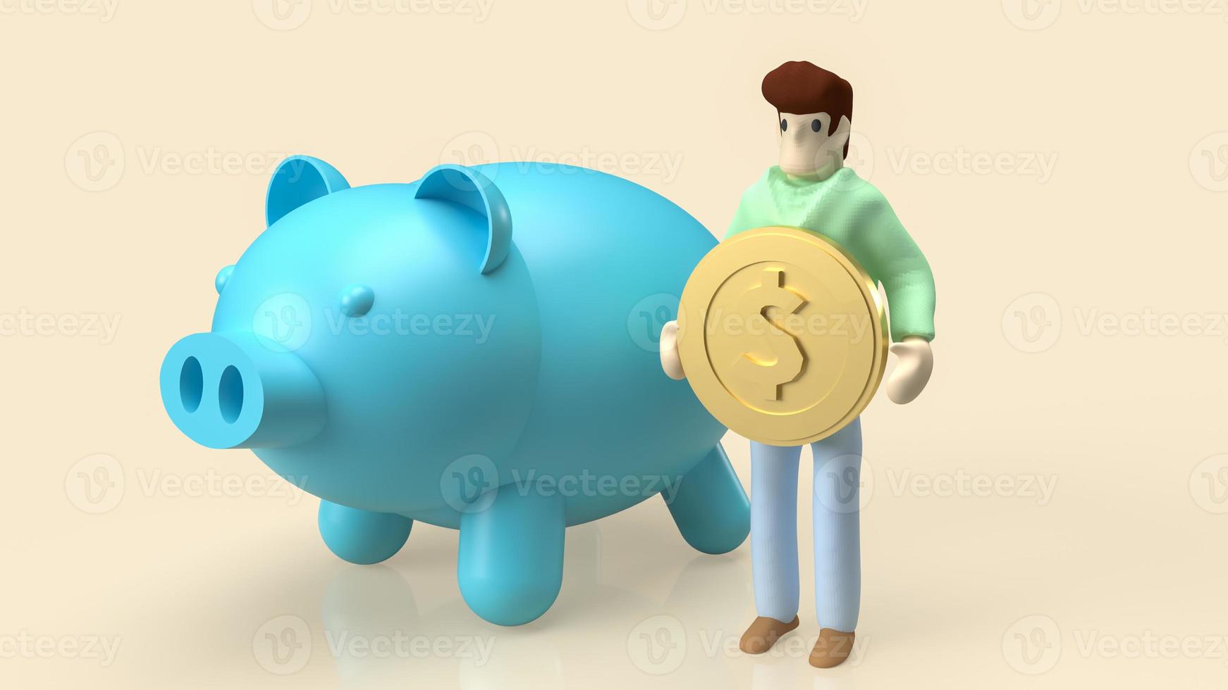 The man hold gold coin and piggy bank for saving or money concept 3d rendering photo