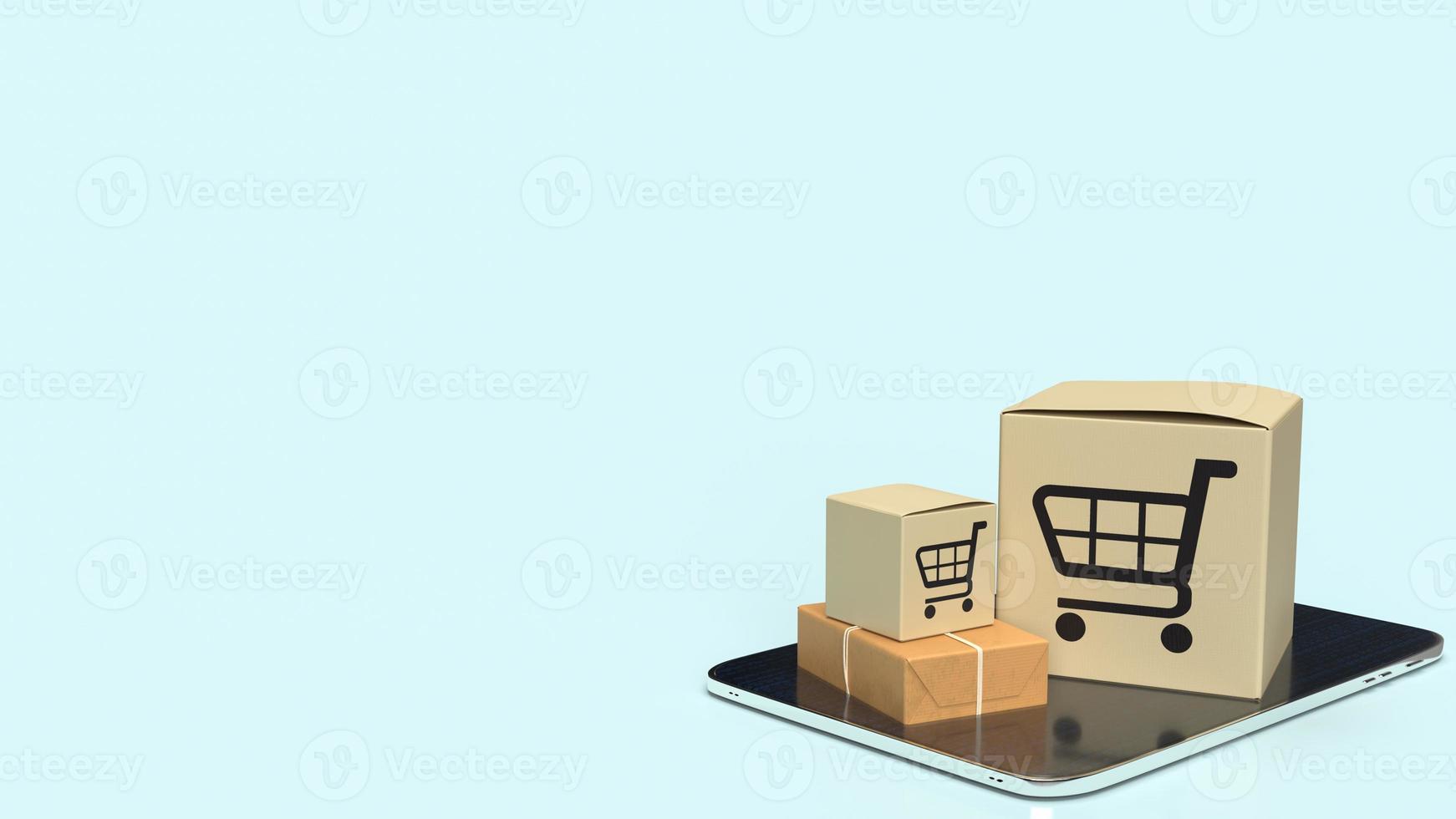 The shopping box  on tablet for online market concept 3d rendering photo