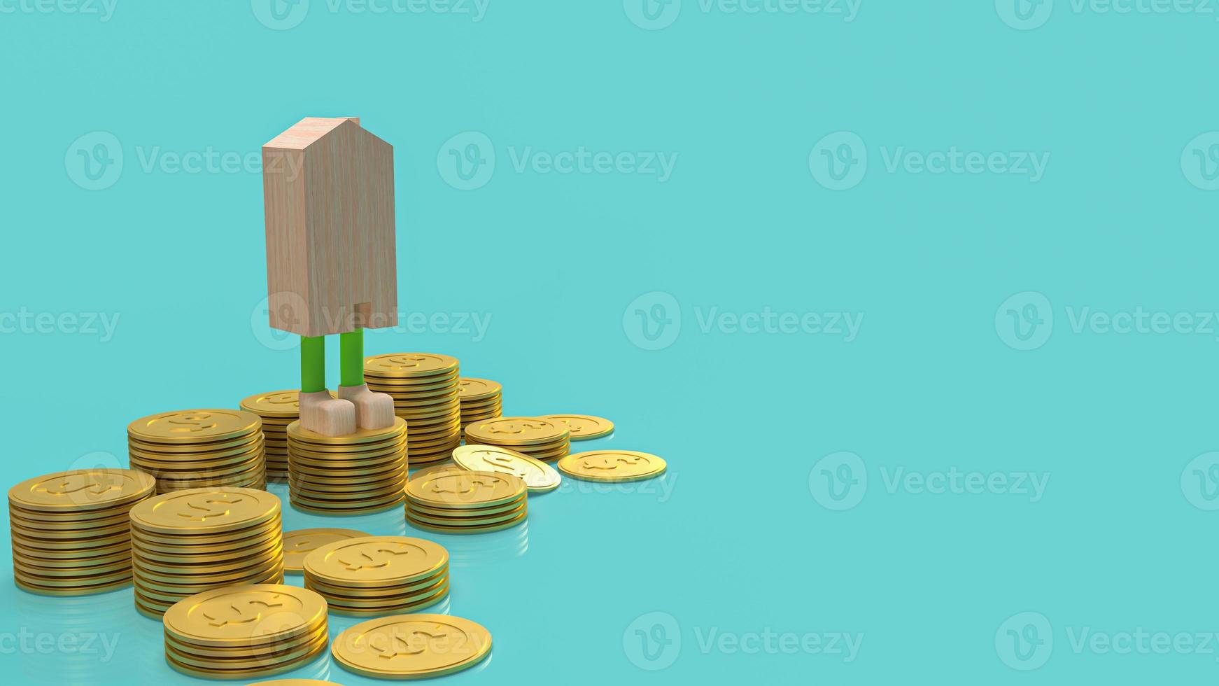 home and gold coins  for property or building concept 3d rendering photo