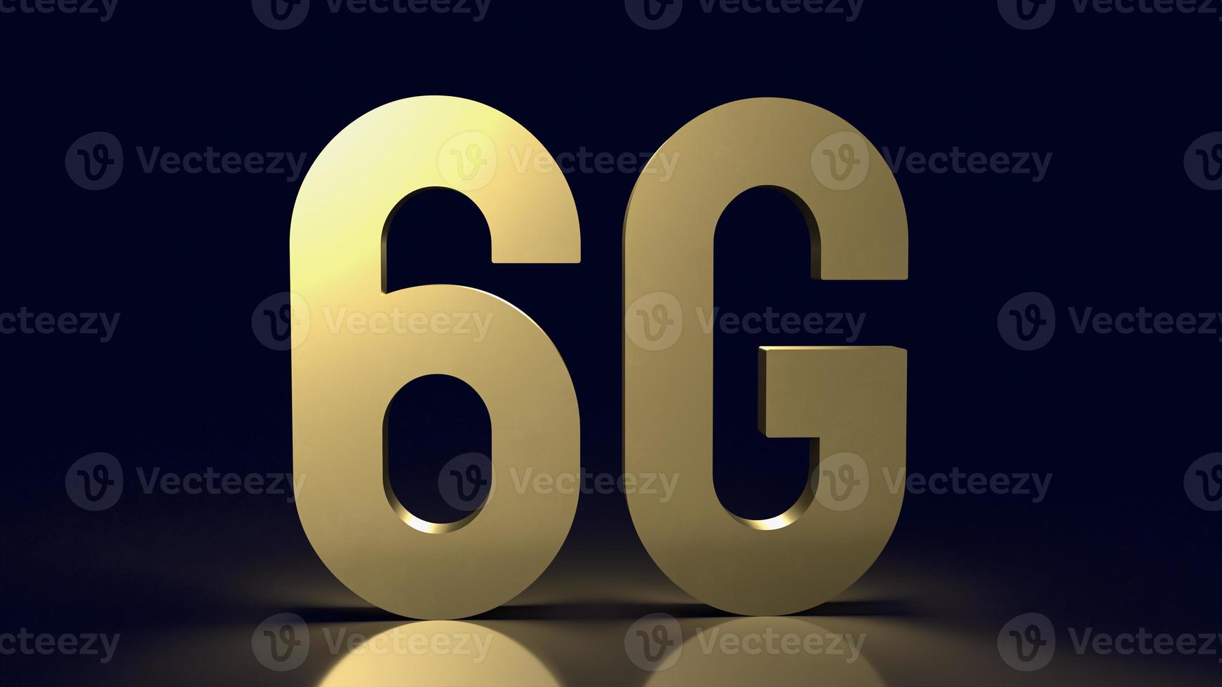 6g de oro sobre fondo negro para la representación 3d del concepto de tecnología foto