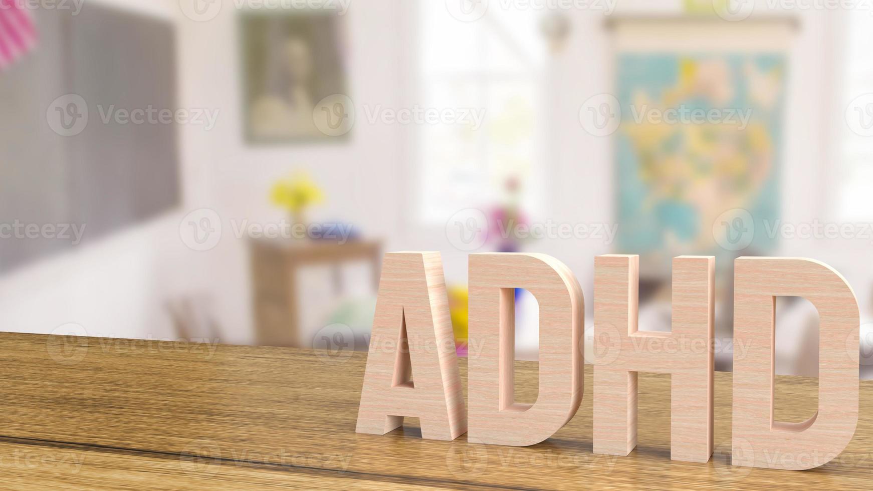 adhd wood text on table in class room for medical or education concept 3d rendering photo