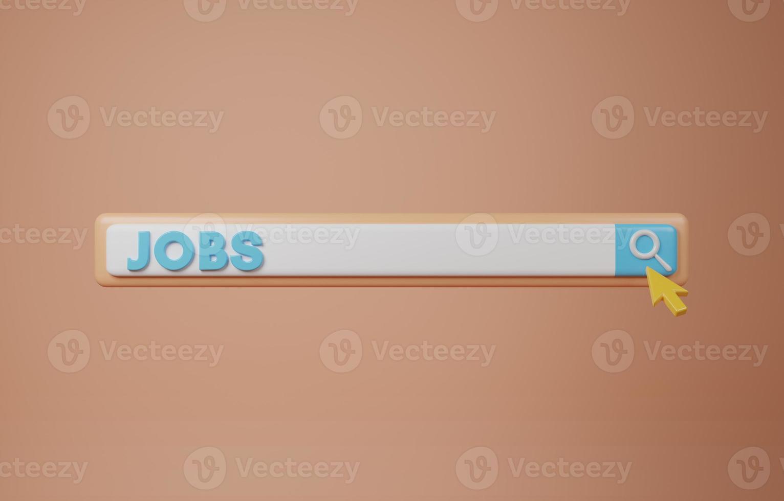 Job search, career change, finding vacancy or work position concept, search bar with word JOBS and mouse pointer, 3D illustration. photo