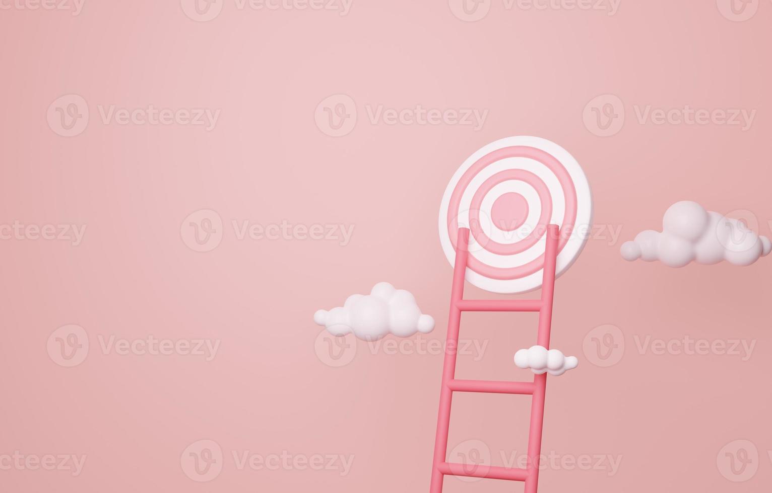 Ladder to achieve target, aiming for high business target, mission, challenge to success concept, 3D illustration. photo