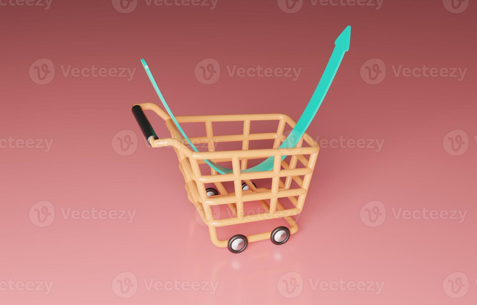 Bounced arrow in shopping cart, buy the dip or trading strategy to purchase stock when price is down, 3D illustration. photo