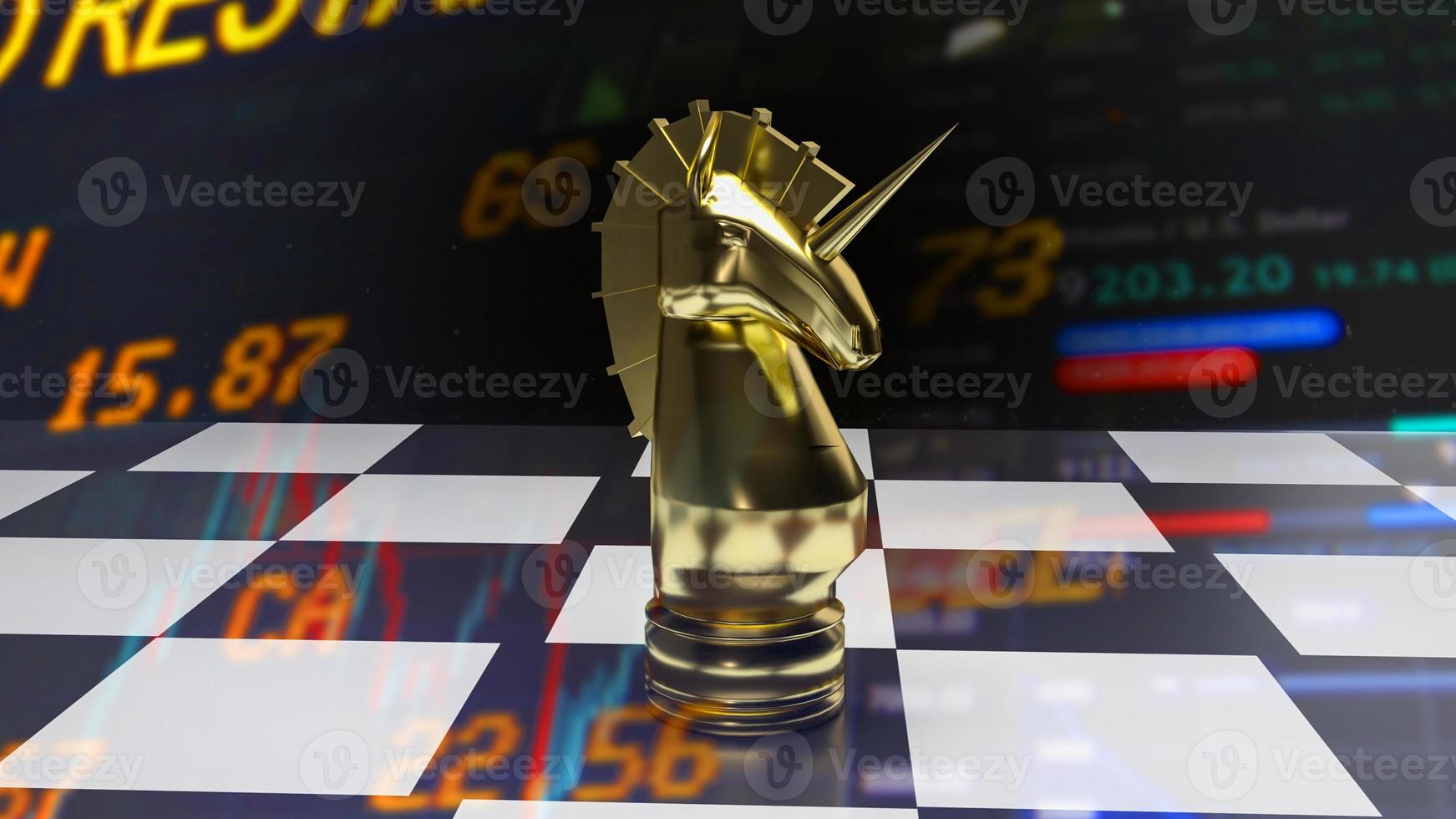 gold unicorn chess for business concept 3d rendering photo