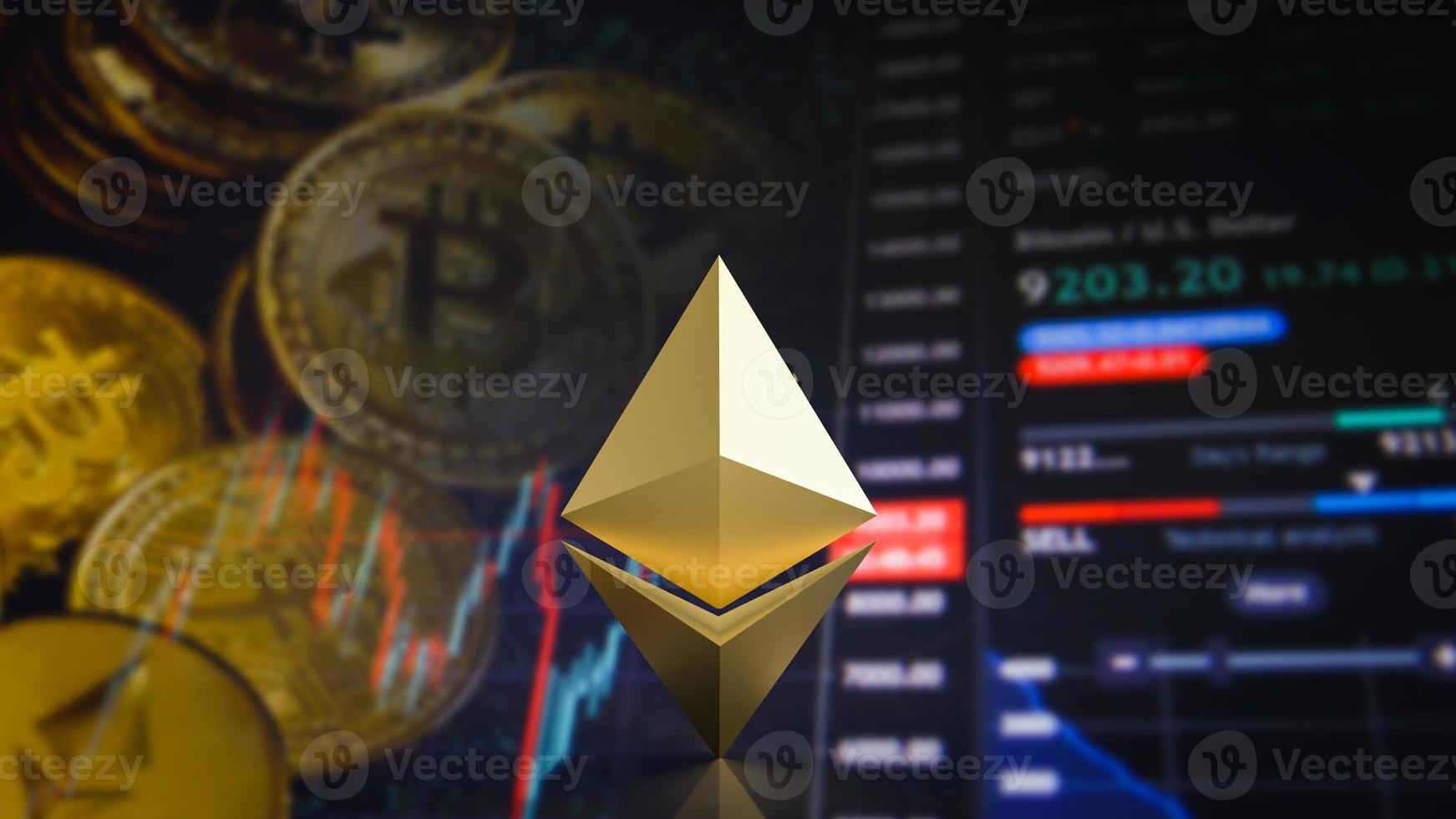 The gold etherium symbol on business background  for cryptocurrency  concept 3d rendering photo