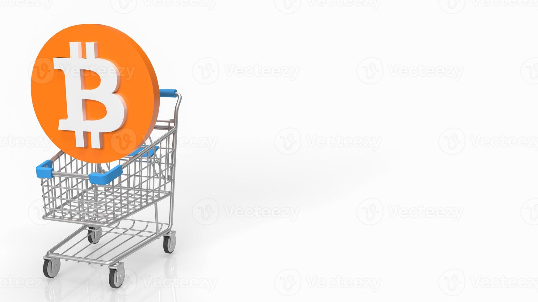 The bitcoin on shopping cart on white background for cryptocurrency concept 3d rendering photo