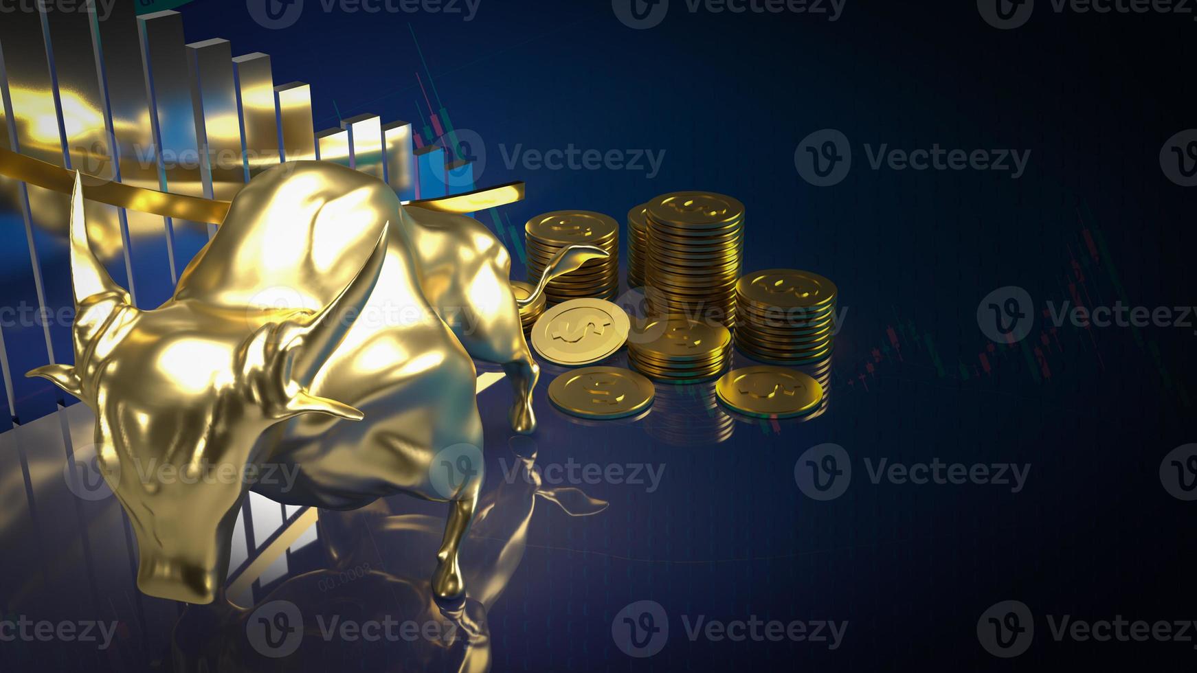 The gold bull on chart background for business concept 3d rendering photo