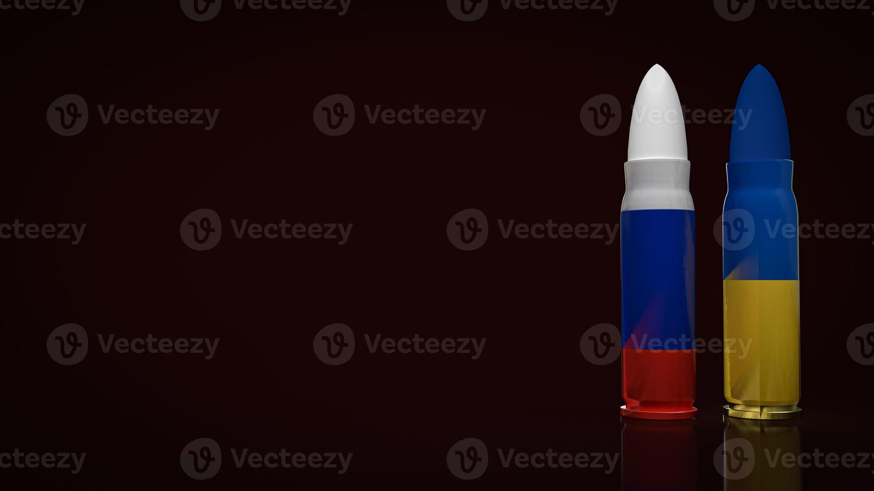 The Ukraine and Russia flag on bullets surface for business or war concept 3d rendering photo