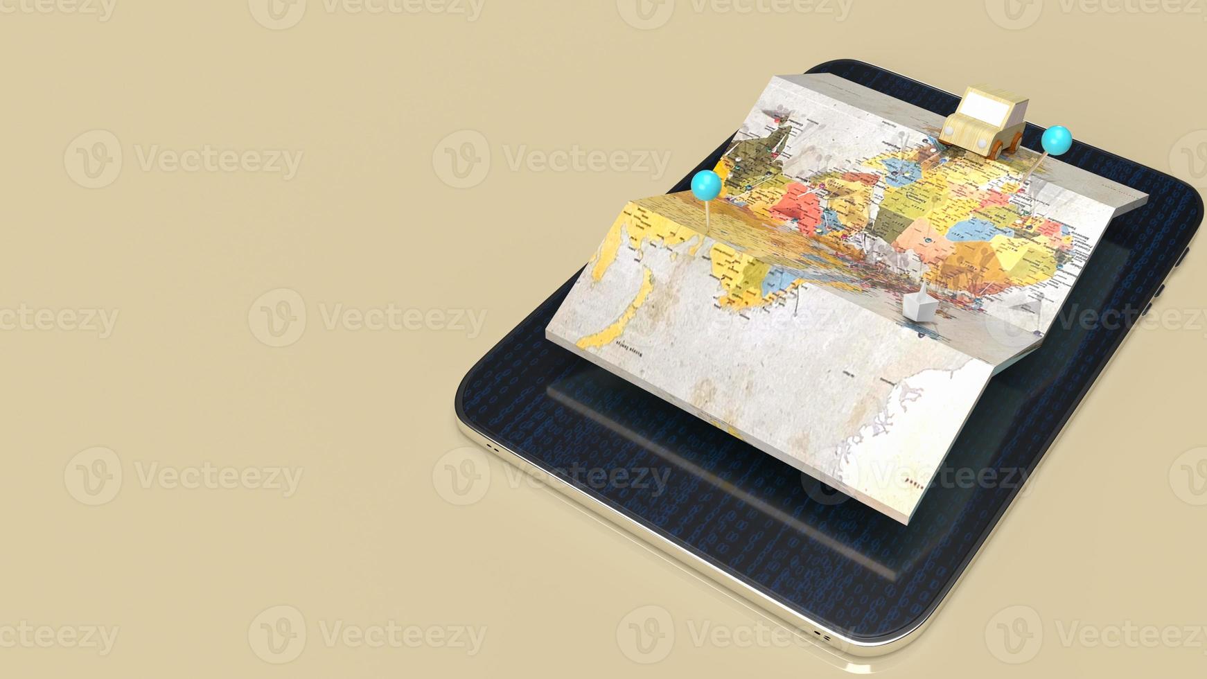 The map and tablet for travel or  apps transport  concept  3d rendering photo