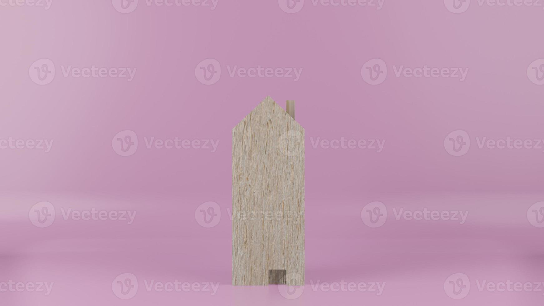The  one wooden home toy on pink colour background 3d rendering photo