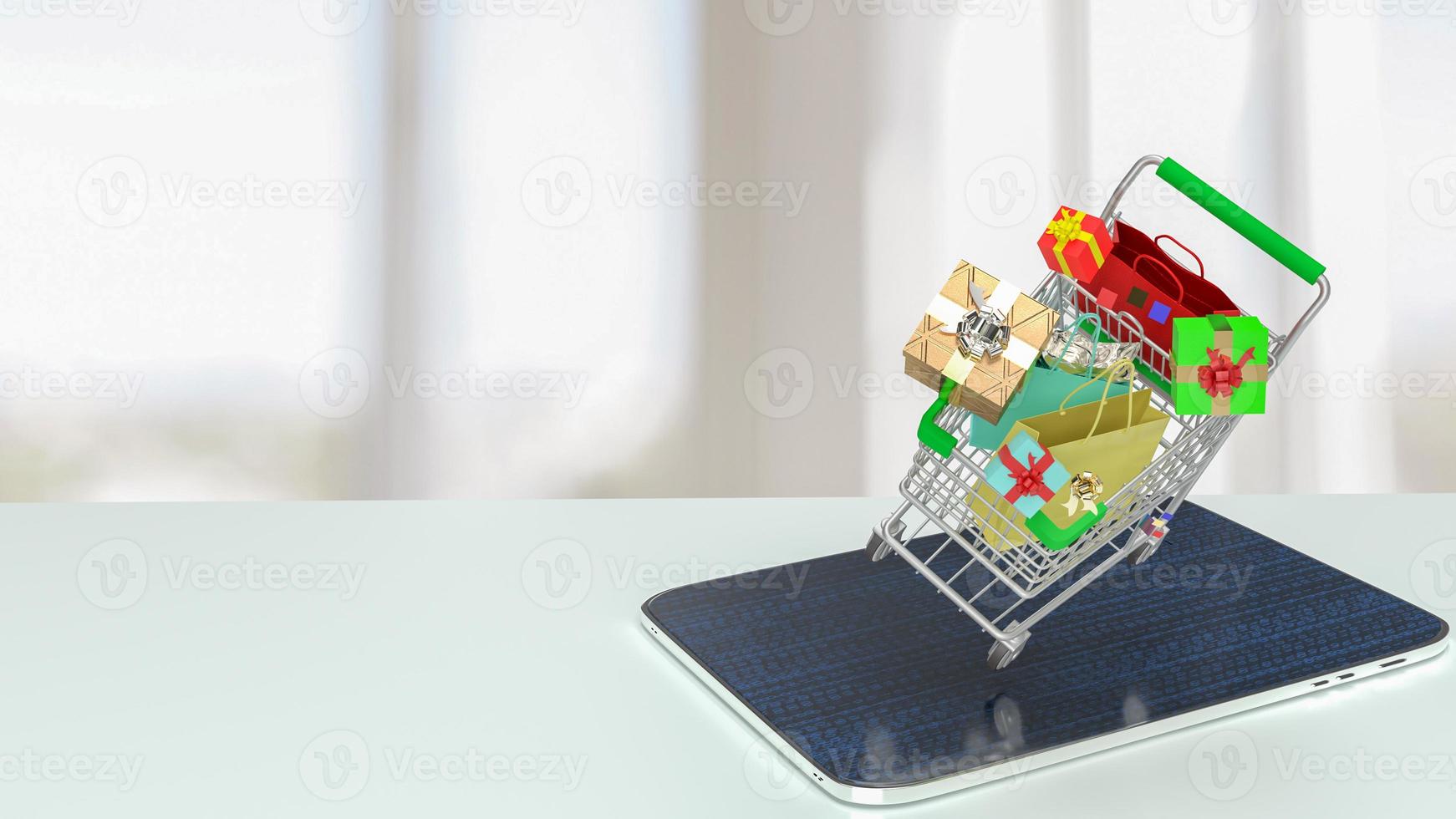 shopping cart  on tablet for internet shopping cart or mobile shopping concept 3d rendering photo