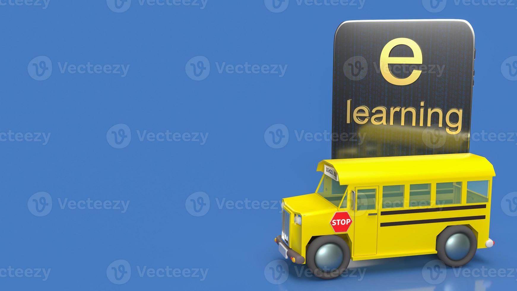 The school bus and tablet for online learning or e learning concept 3d rendering. photo