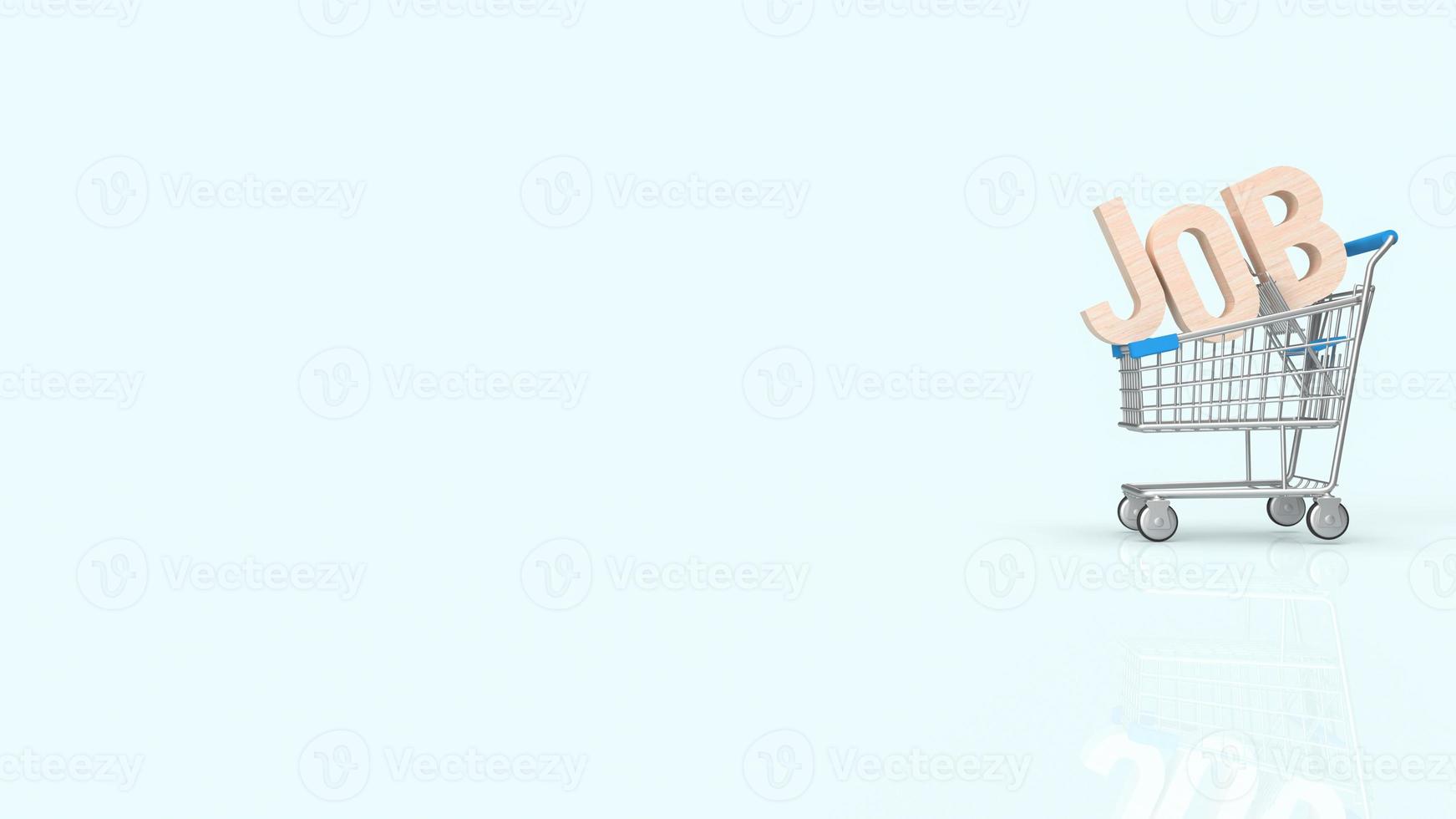 The wood text job on shopping cart blue background  for business concept 3d rendering photo