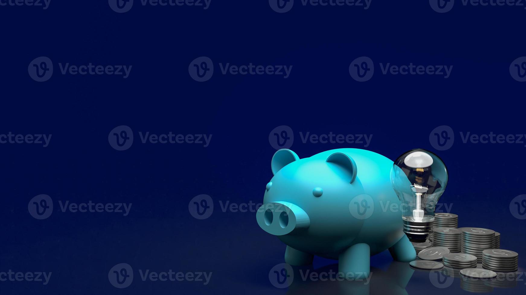 The blue piggy bank and coins on business background 3d rendering photo