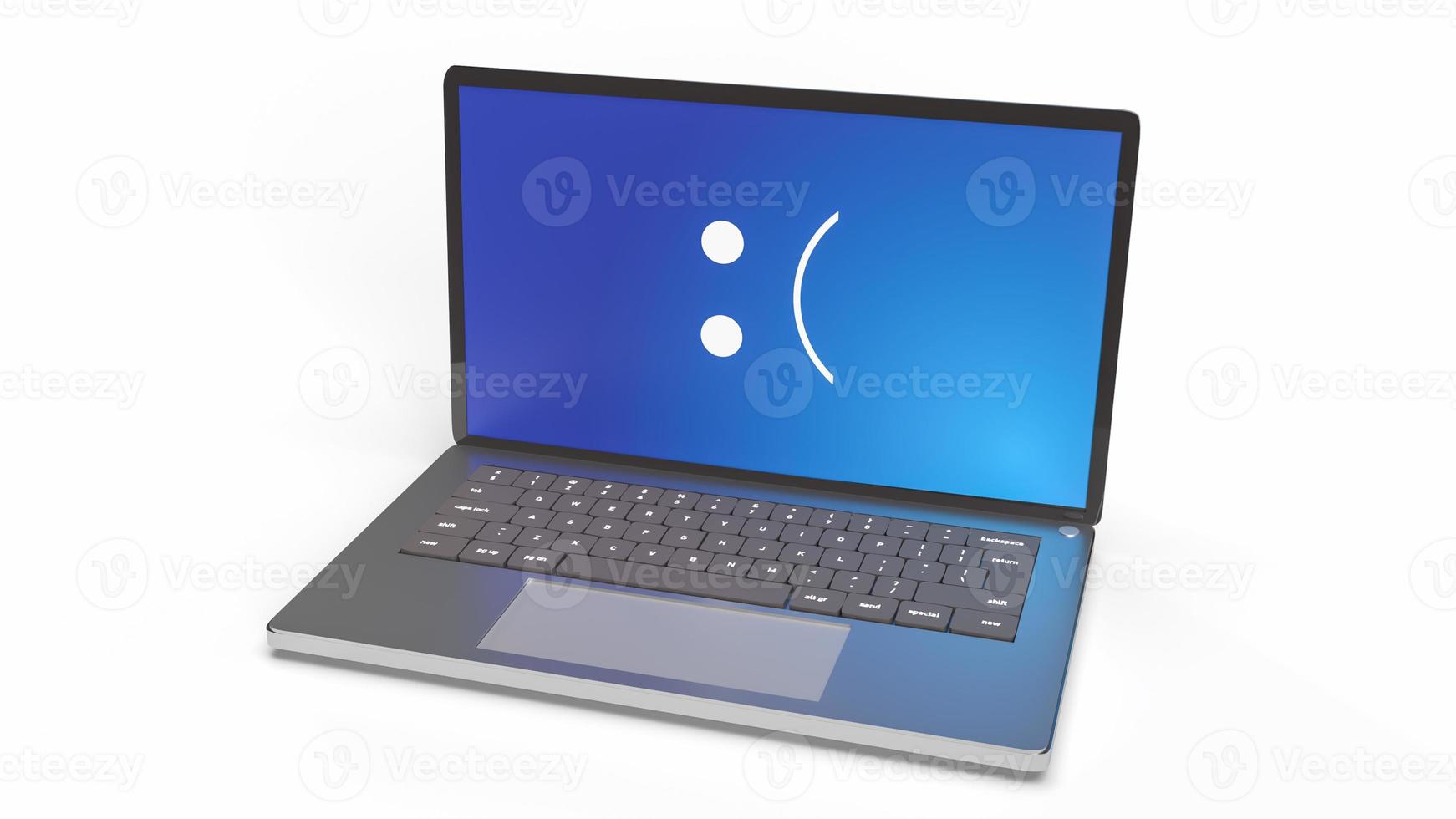 The blue screen error showing on laptop pc  3d rendering photo