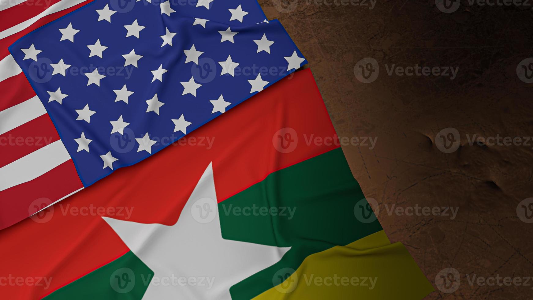 The Myanmar flag  and united stage of America flag  3d rendering photo