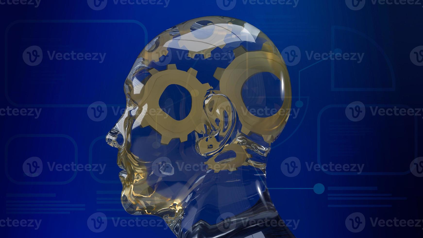 gold gear inside human crystal  head  for ai or machine learning  for technology  concept 3d rendering photo