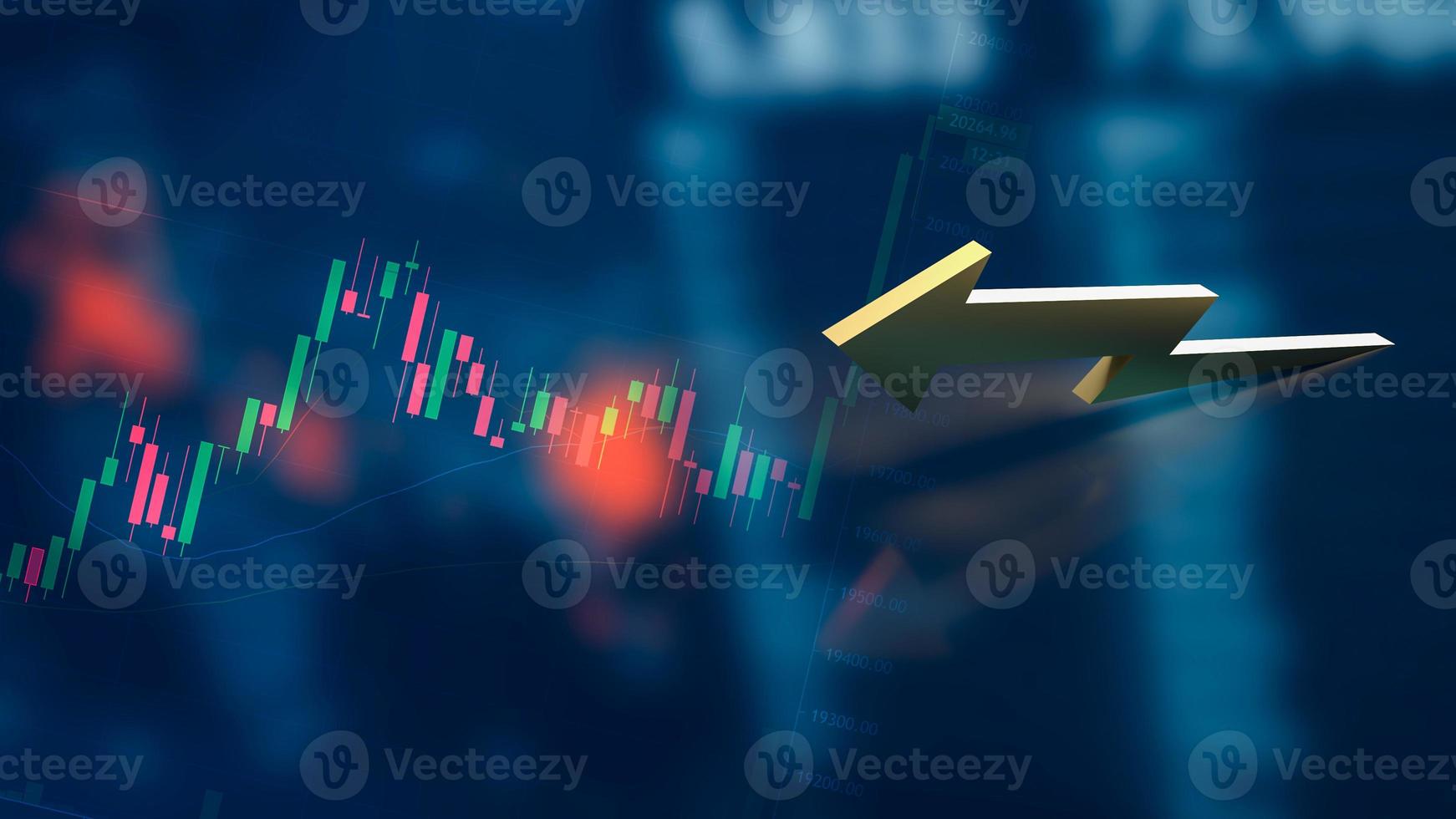 The gold arrow up on business chart background 3d rendering photo
