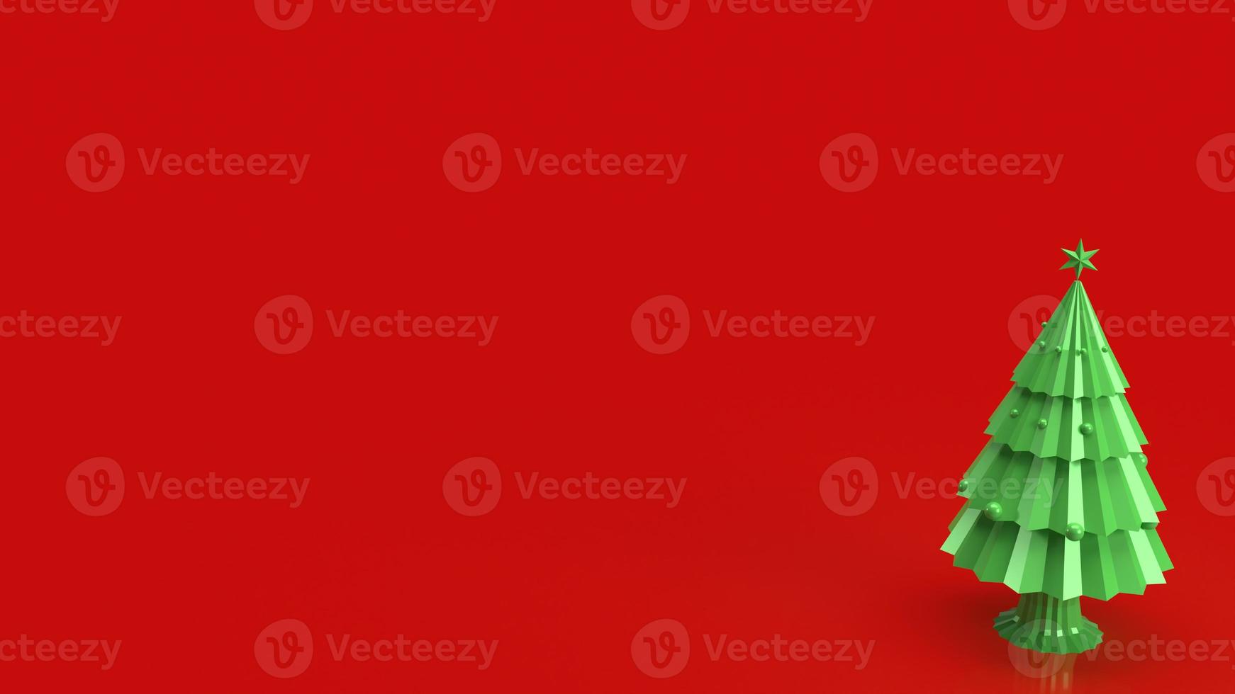 The green Christmas tree on red background for holiday celebration or  promotion business background 3d rendering photo