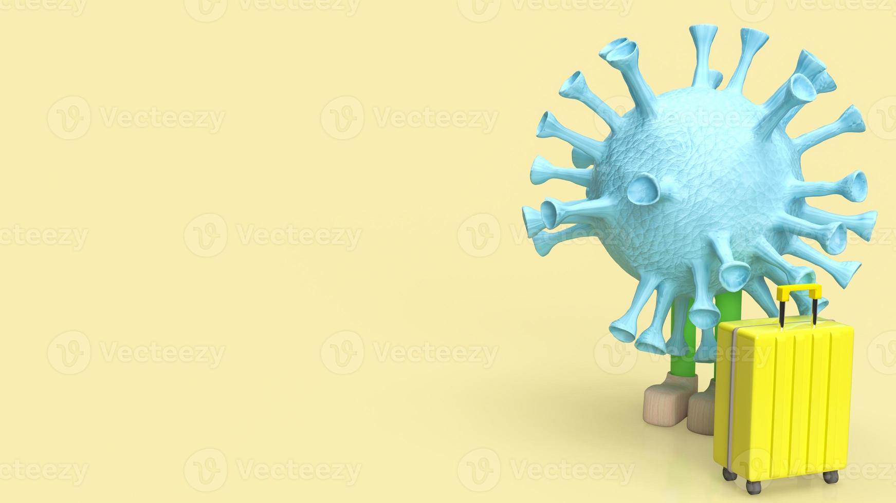 The virus and  suitcase  for medical or travel concept 3d rendering photo