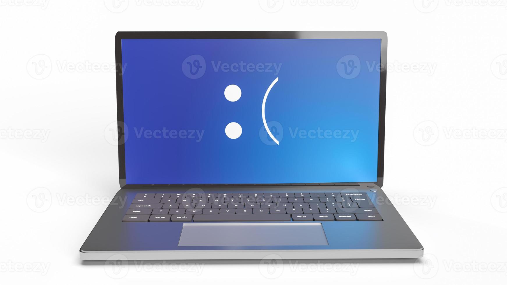 The blue screen error showing on laptop pc  3d rendering photo