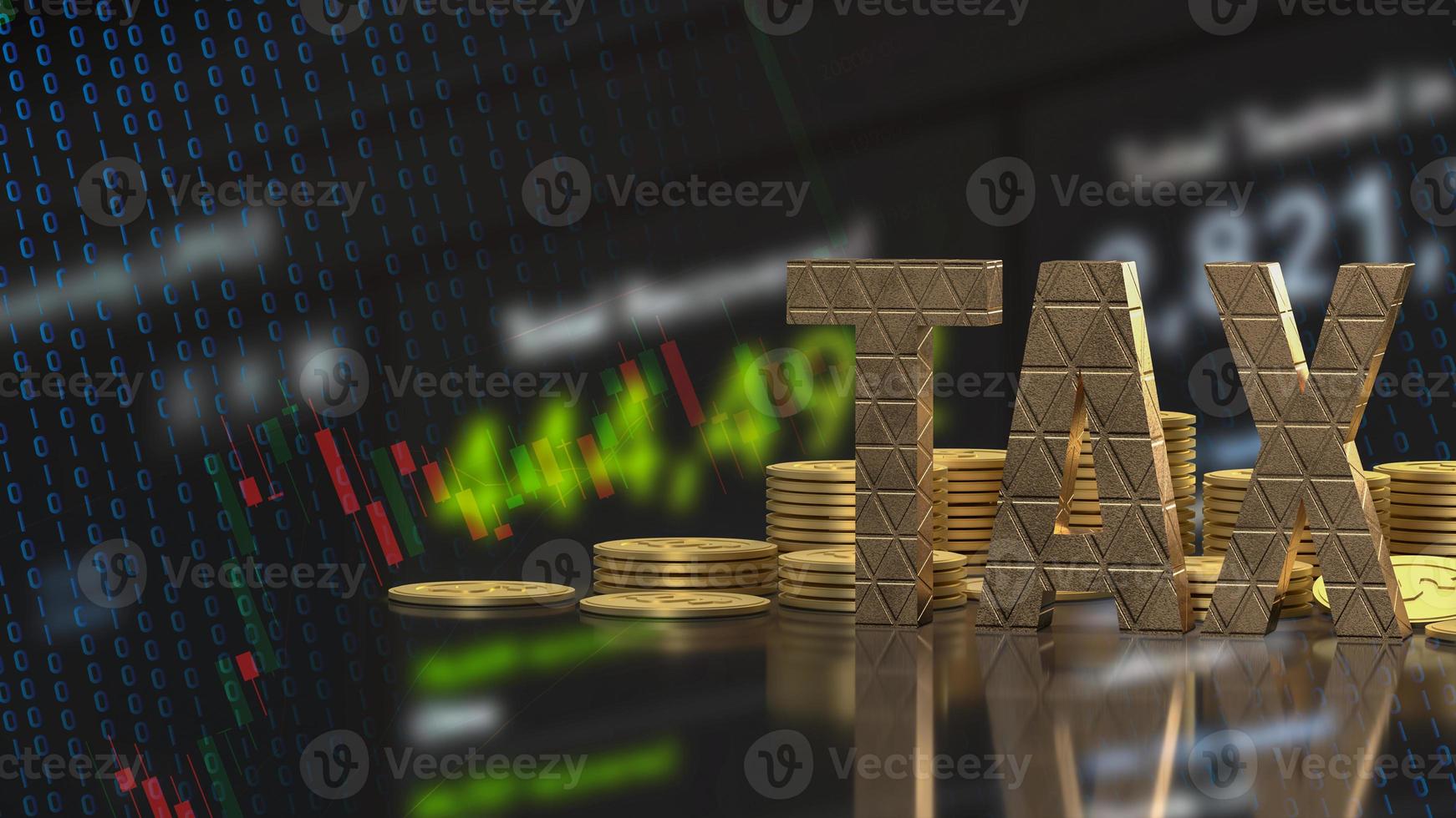 The tax and gold coins on business background 3d rendering photo