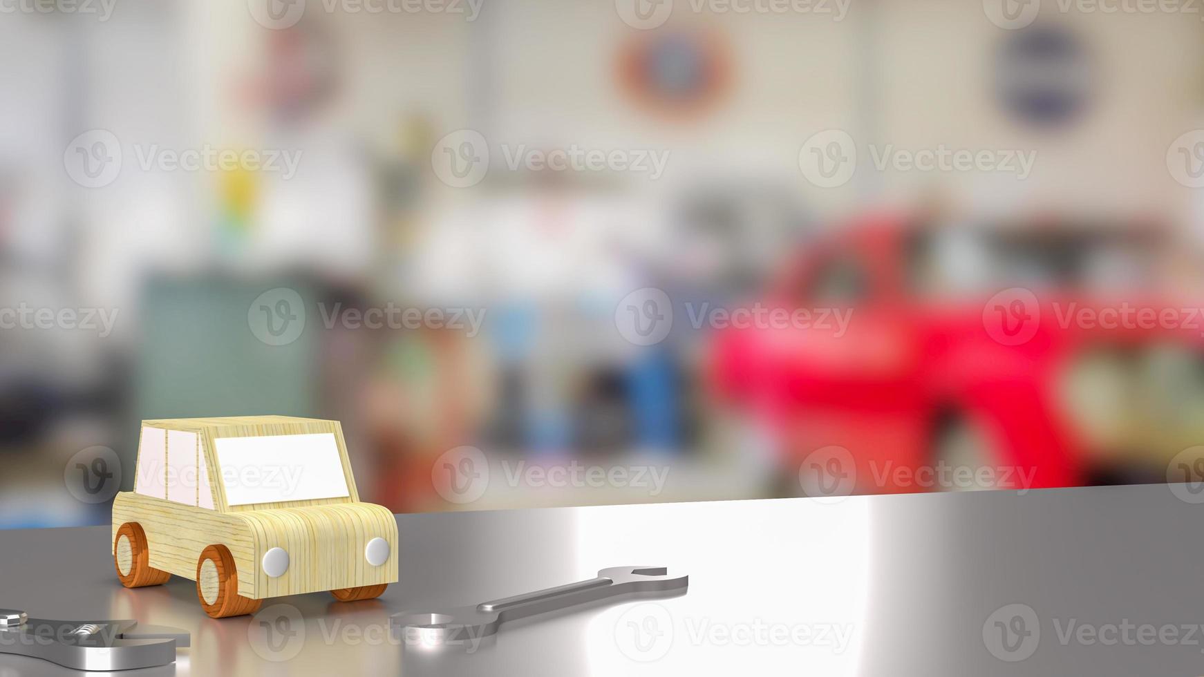 car toy on table in garage for garage services or automobiles concept 3d rendering photo