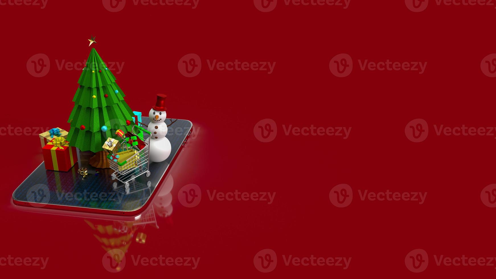 Christmas tree and shopping cart on tablet  for celebration or holiday concept  3d rendering photo